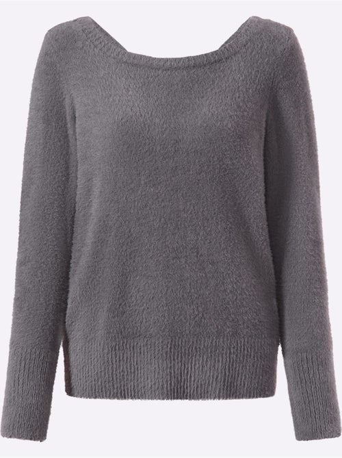 Pull à manches longues grand col v au dos - taille standard - helline - Kiabi