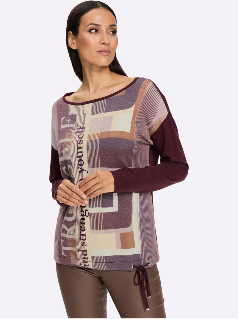 Pull à Manches Longues Imprimé Tricot Tendance - Taille Standard - Helline Bordeaux - Kiabi
