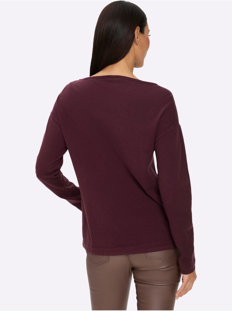 Pull à Manches Longues Imprimé Tricot Tendance - Taille Standard - Helline Bordeaux - Kiabi