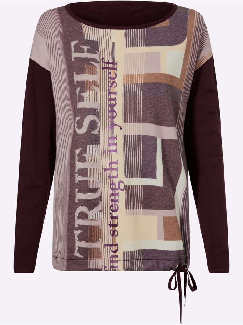 Pull à Manches Longues Imprimé Tricot Tendance - Taille Standard - Helline Bordeaux - Kiabi