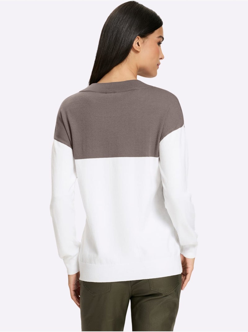 Pull à manches longues inscription tendance - taille standard - helline Gris Ecru - Kiabi