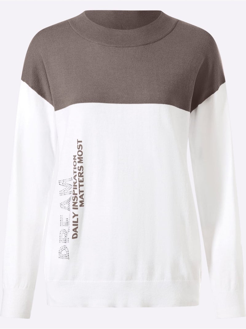 Pull à manches longues inscription tendance - taille standard - helline Gris Ecru - Kiabi