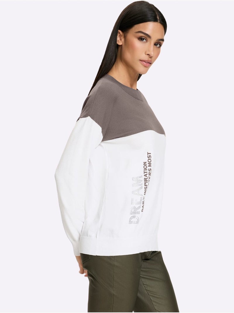 Pull à manches longues inscription tendance - taille standard - helline Gris Ecru - Kiabi
