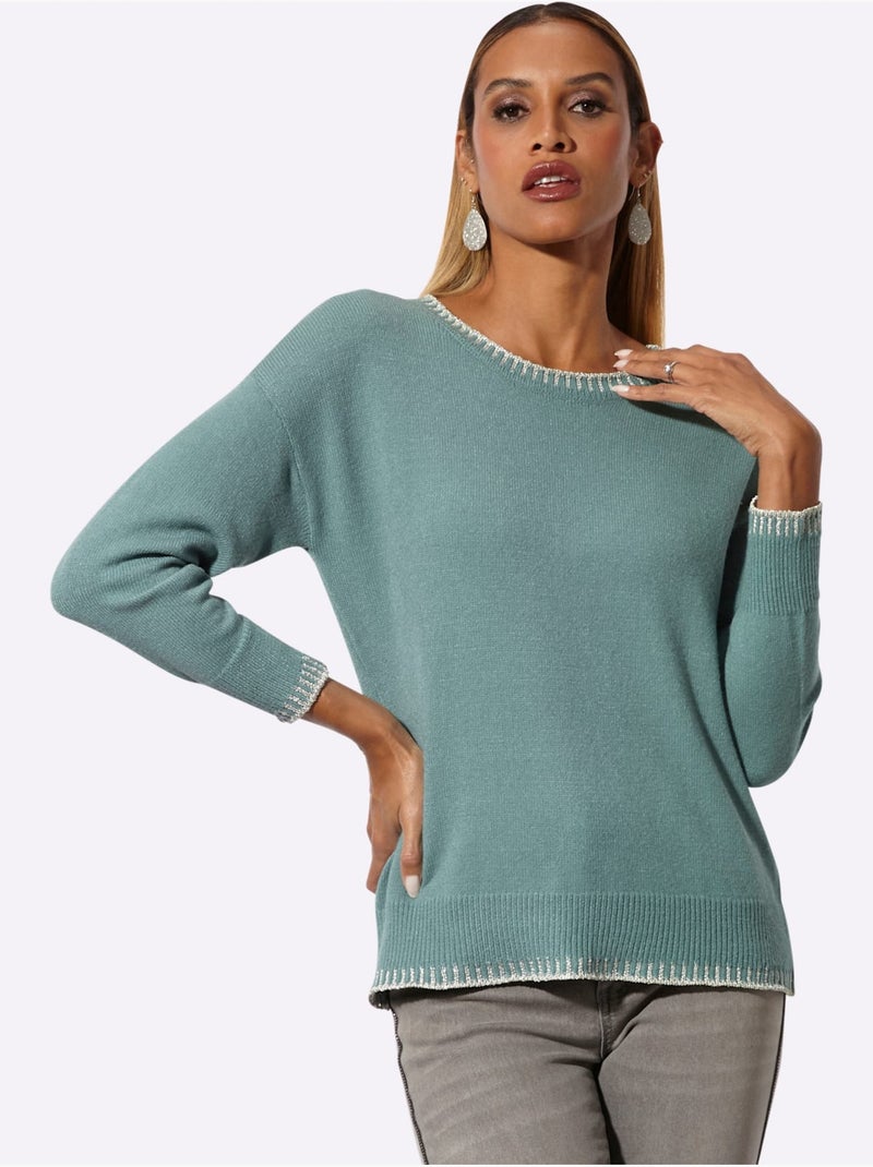 Pull à manches longues jersey fin - taille standard - helline Vert jade - Kiabi