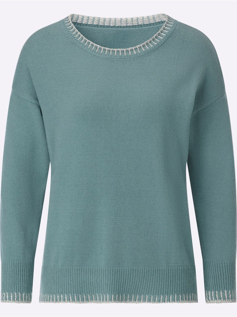 Pull à manches longues jersey fin - taille standard - helline Vert jade - Kiabi