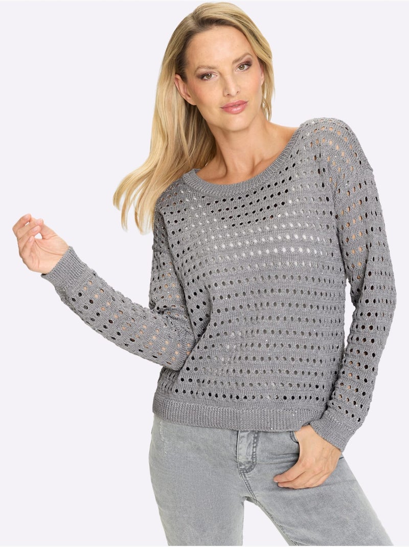 Pull à Manches Longues Joli Motif Ajouré - Taille Standard - Helline Gris chiné - Kiabi