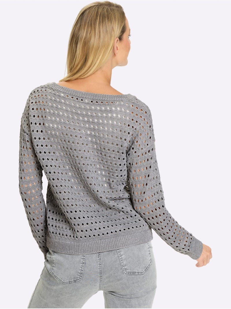 Pull à Manches Longues Joli Motif Ajouré - Taille Standard - Helline Gris chiné - Kiabi