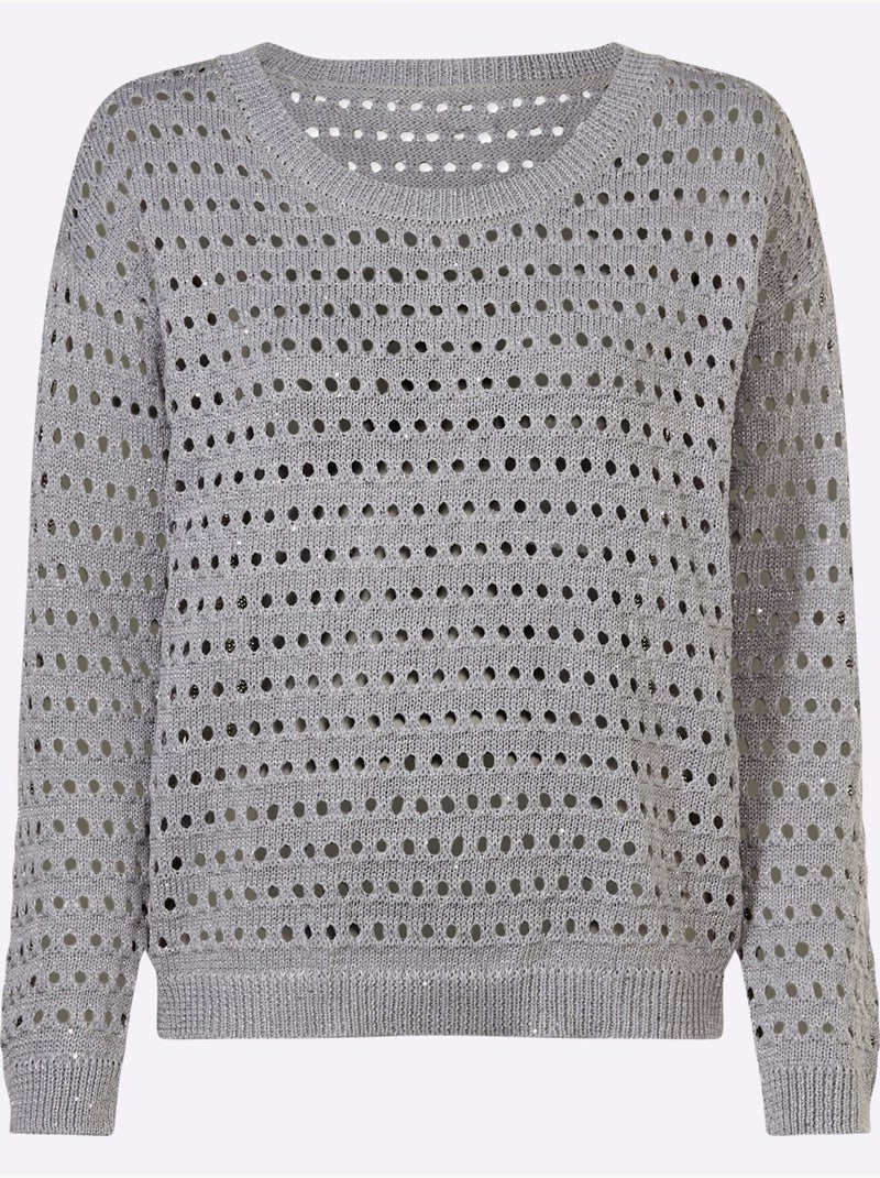 Pull à Manches Longues Joli Motif Ajouré - Taille Standard - Helline Gris chiné - Kiabi