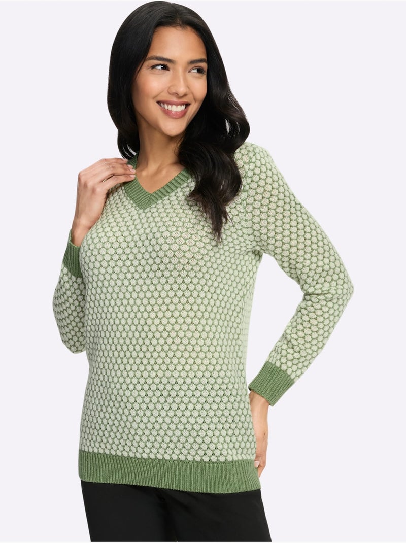 Pull à manches longues joli motif tricoté - taille standard - moda vilona Blanc Vert - Kiabi