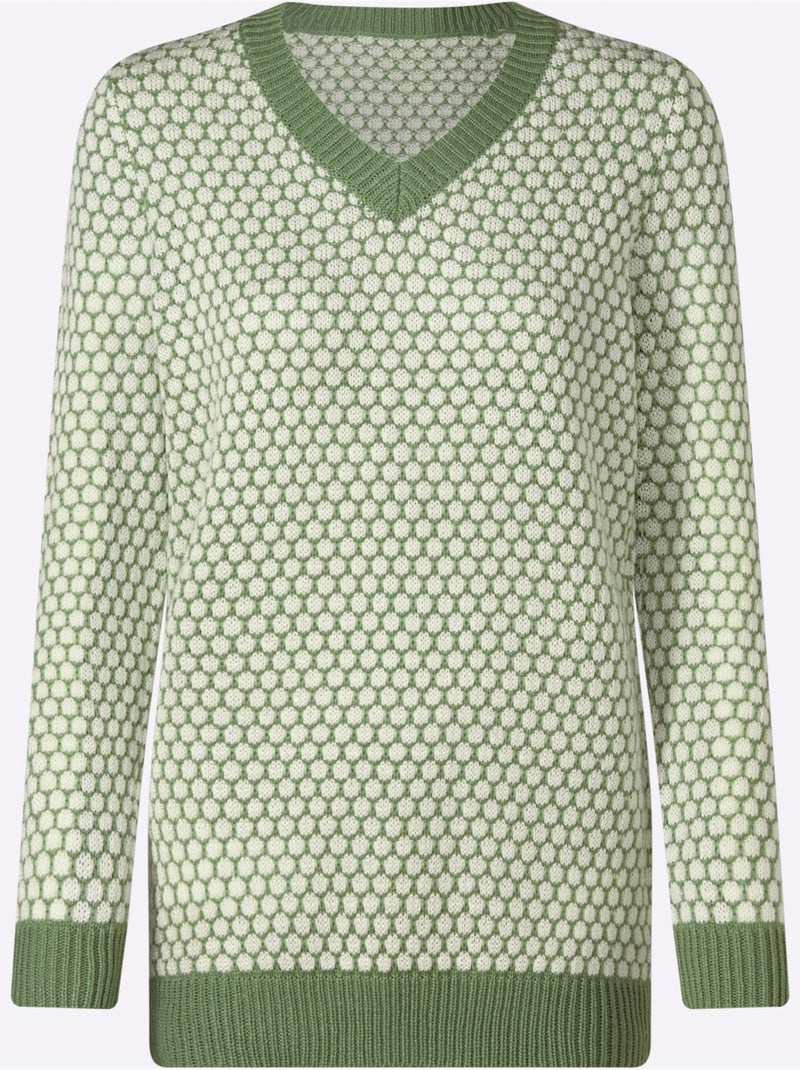 Pull à manches longues joli motif tricoté - taille standard - moda vilona Blanc Vert - Kiabi