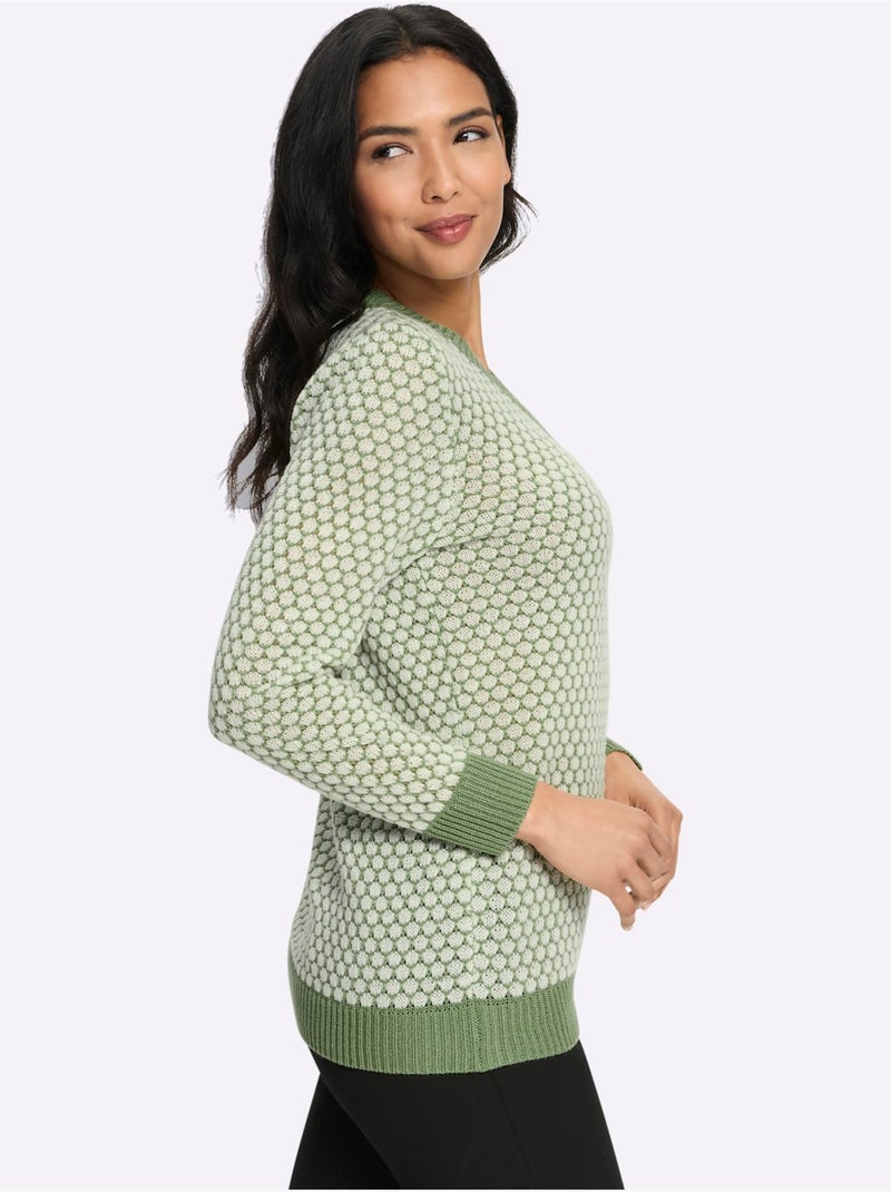 Pull à manches longues joli motif tricoté - taille standard - moda vilona Blanc Vert - Kiabi