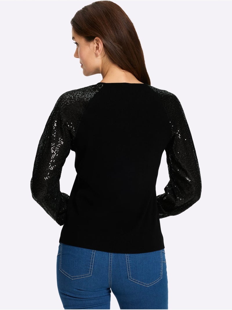 Pull à manches longues jolies paillettes décoratives - taille standard - helline Noir - Kiabi