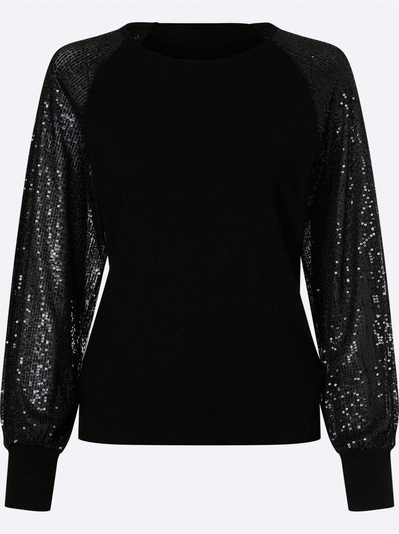 Pull à manches longues jolies paillettes décoratives - taille standard - helline Noir - Kiabi
