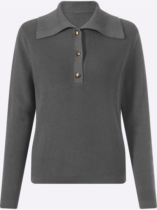 Pull à manches longues large col à revers - taille standard - helline - Kiabi Pull à manches longues large col à revers - taille standard - helline - Kiabi