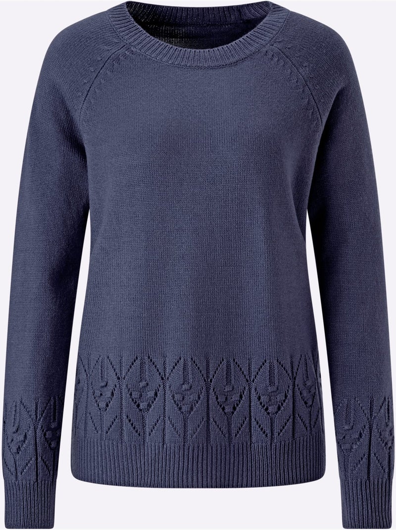 Pull à Manches Longues Manches Raglan - Taille Standard - Moda Vilona Bleu marine - Kiabi