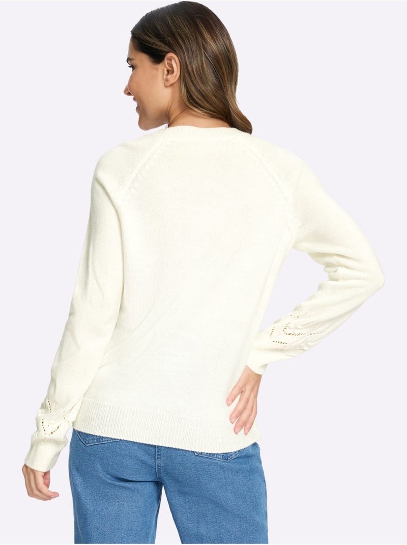 Pull à Manches Longues Manches Raglan - Taille Standard - Moda Vilona Ecru - Kiabi
