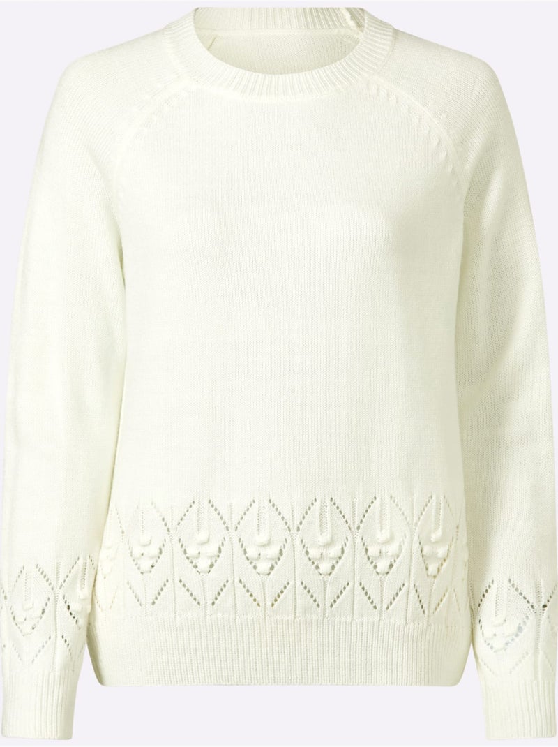 Pull à Manches Longues Manches Raglan - Taille Standard - Moda Vilona Ecru - Kiabi