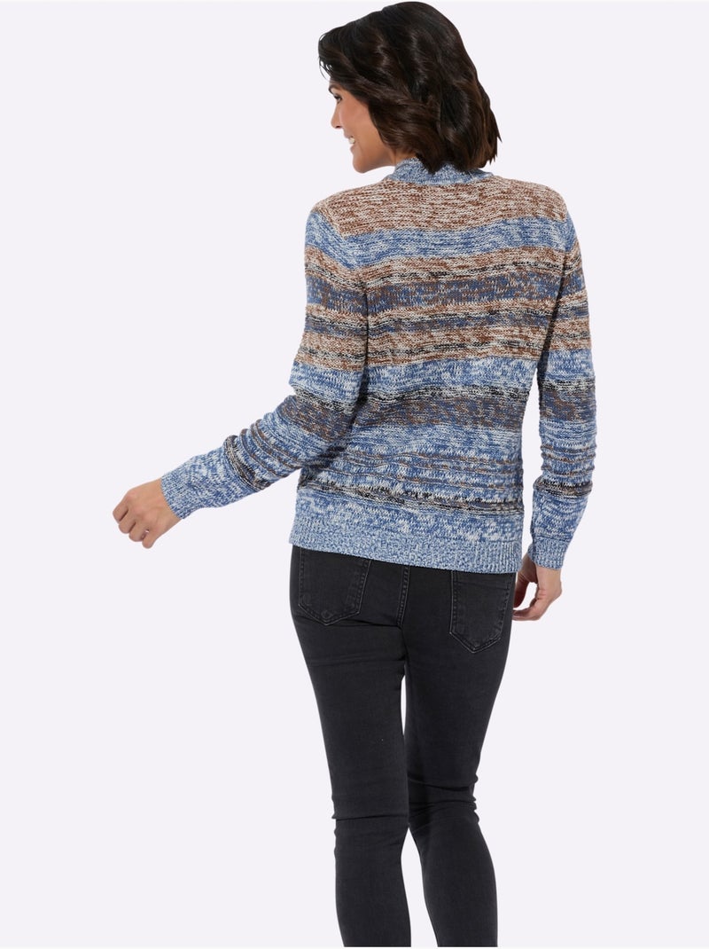 Pull à manches longues marinière rayures et col montant côtelé - taille standard - witt Bleu Marron - Kiabi
