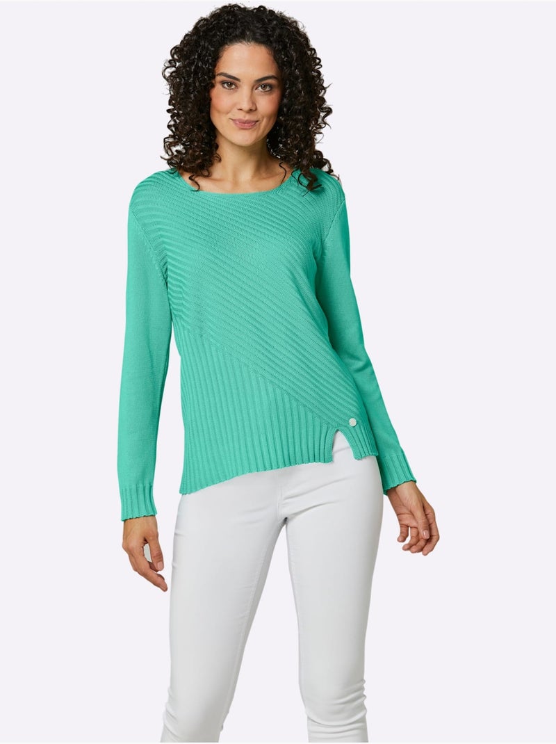 Pull à Manches Longues Mélange Coton Et Lyocell De Qualité - Taille Standard - Helline Bleu Vert - Kiabi