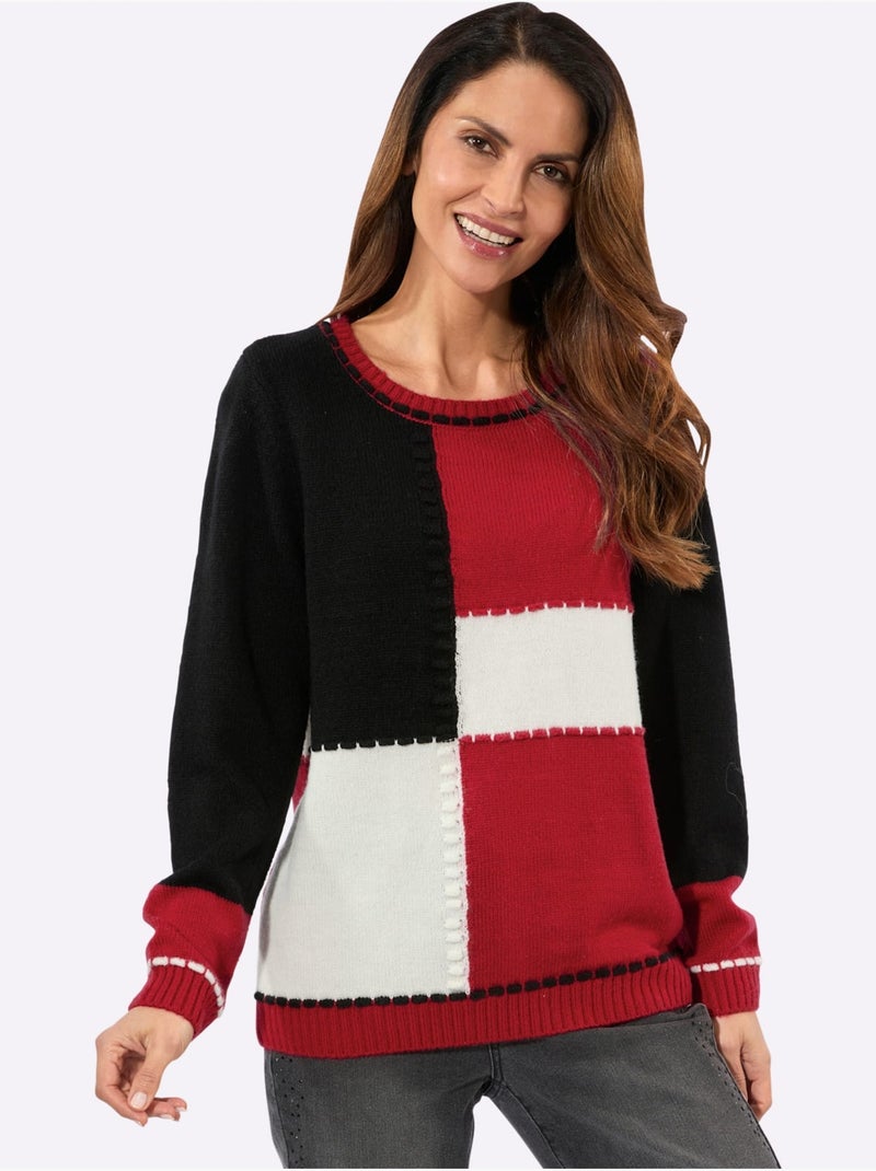 Pull à manches longues motif > - witt Noir Rouge - Kiabi