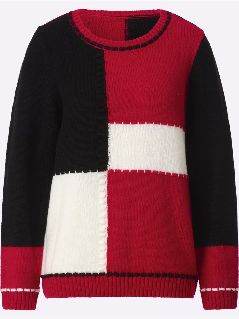 Pull à manches longues motif > - witt Noir Rouge - Kiabi