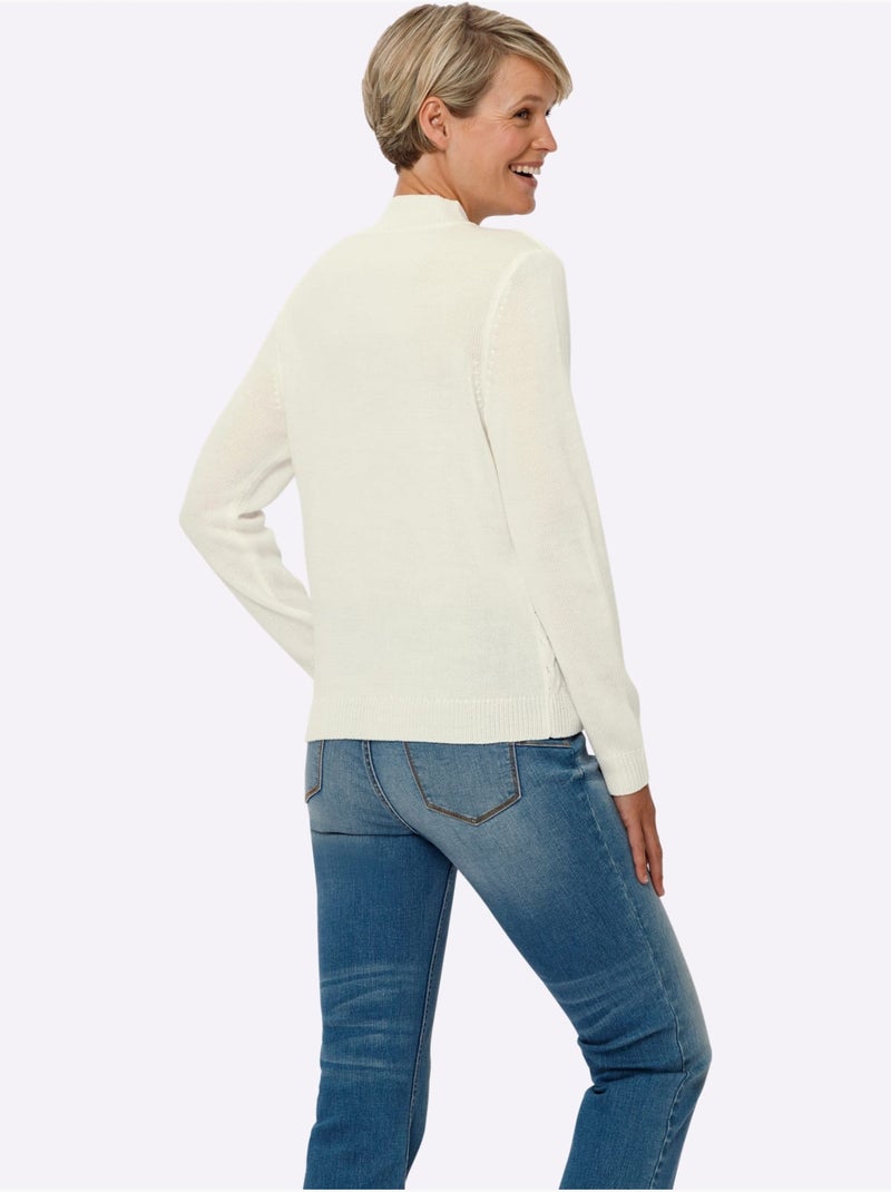 Pull à Manches Longues Motif Torsadé Classique - Taille Standard - Moda Vilona Ecru - Kiabi