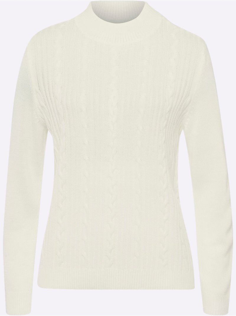 Pull à Manches Longues Motif Torsadé Classique - Taille Standard - Moda Vilona Ecru - Kiabi