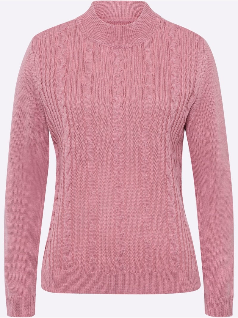 Pull à Manches Longues Motif Torsadé Classique - Taille Standard - Moda Vilona Rose - Kiabi