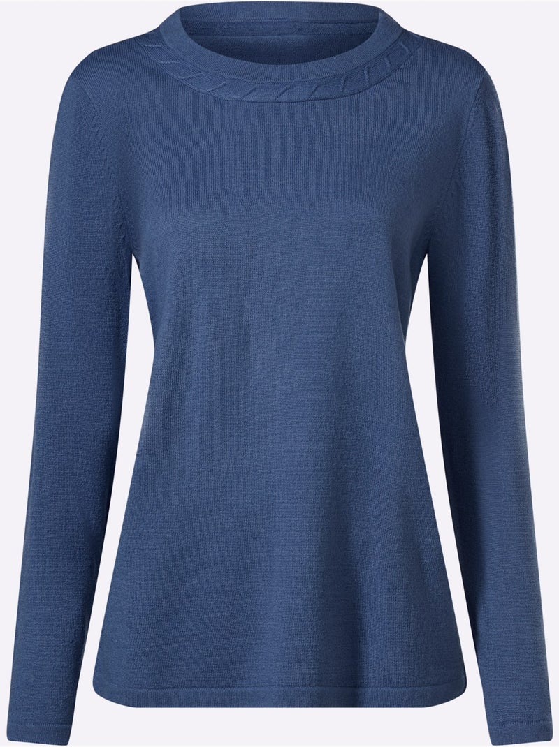 Pull à Manches Longues Motif Torsadé Mode - Taille Standard - Moda Vilona Bleu jean - Kiabi