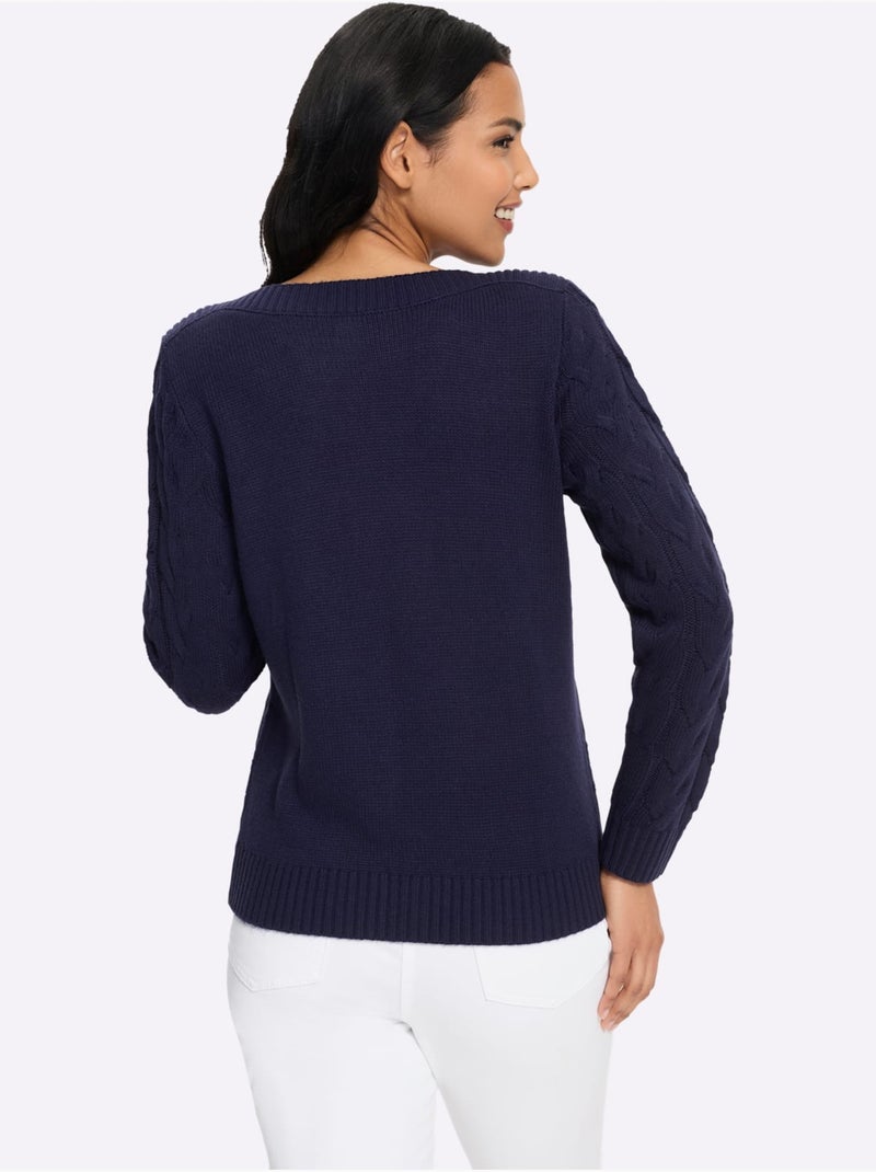Pull à manches longues motif torsadé mode - taille standard - moda vilona Bleu marine - Kiabi