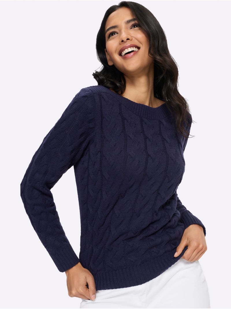 Pull à manches longues motif torsadé mode - taille standard - moda vilona Bleu marine - Kiabi