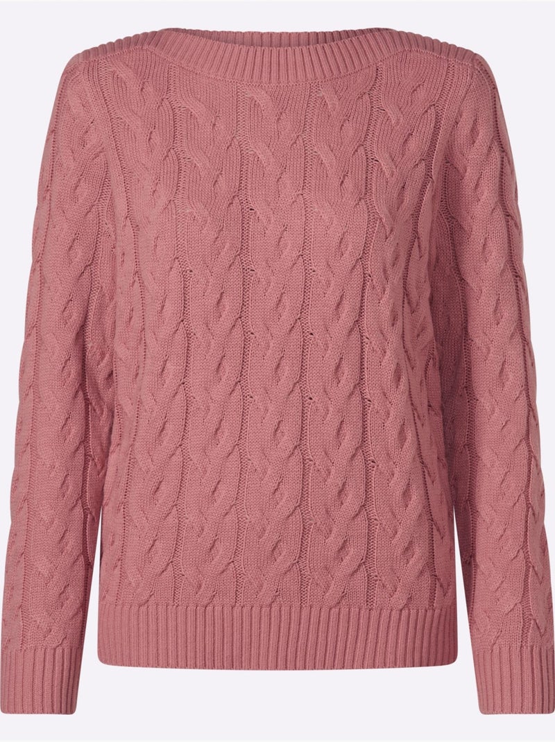 Pull à manches longues motif torsadé mode - taille standard - moda vilona Bois de rose - Kiabi