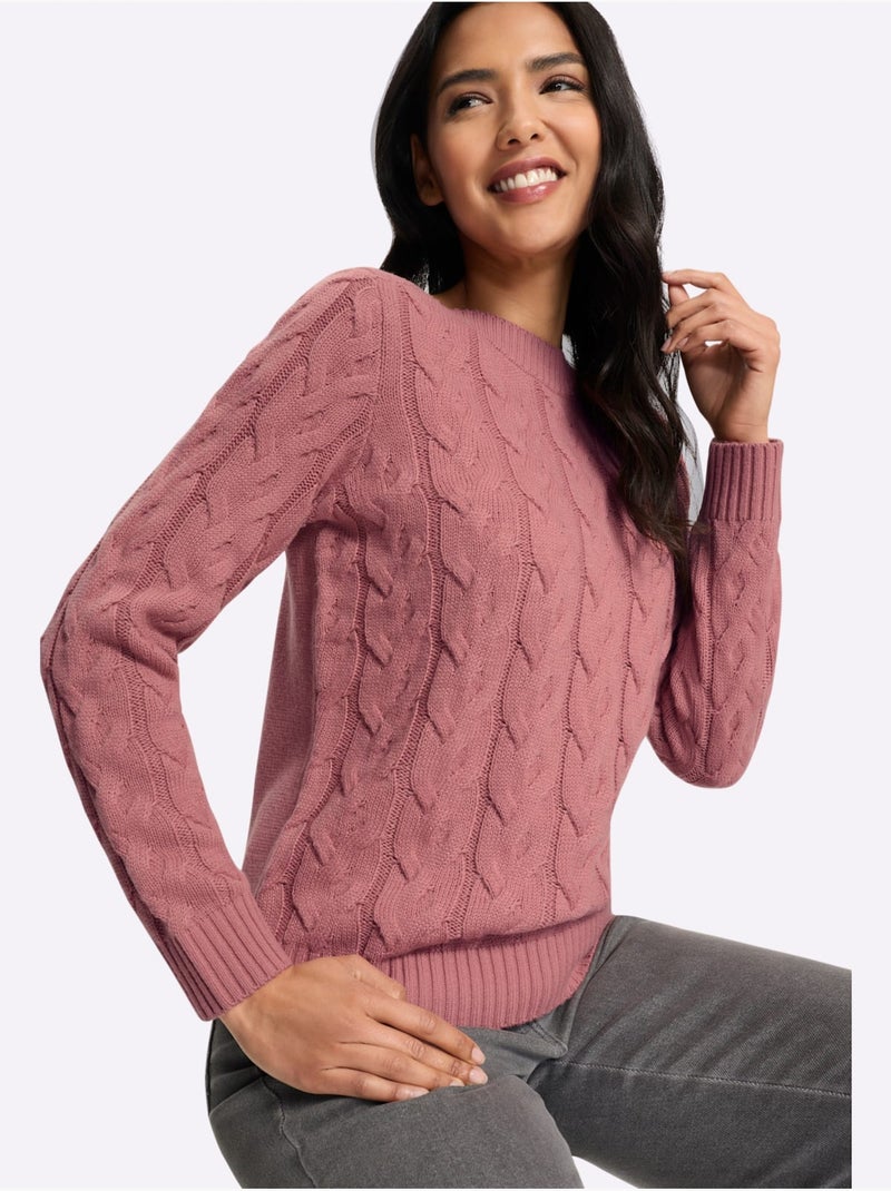 Pull à manches longues motif torsadé mode - taille standard - moda vilona Bois de rose - Kiabi
