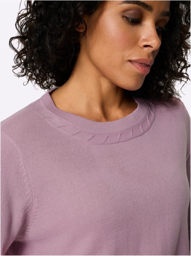 Pull à Manches Longues Motif Torsadé Mode - Taille Standard - Moda Vilona Mauve - Kiabi