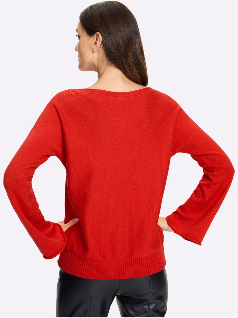 Pull à Manches Longues Motif Torsadé Sur Les Manches - Taille Standard - Helline Rouge - Kiabi