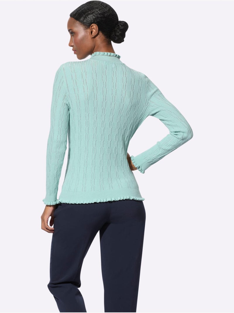 Pull à Manches Longues Motif Tricoté Décoratif - Taille Standard - Helline Menthe - Kiabi