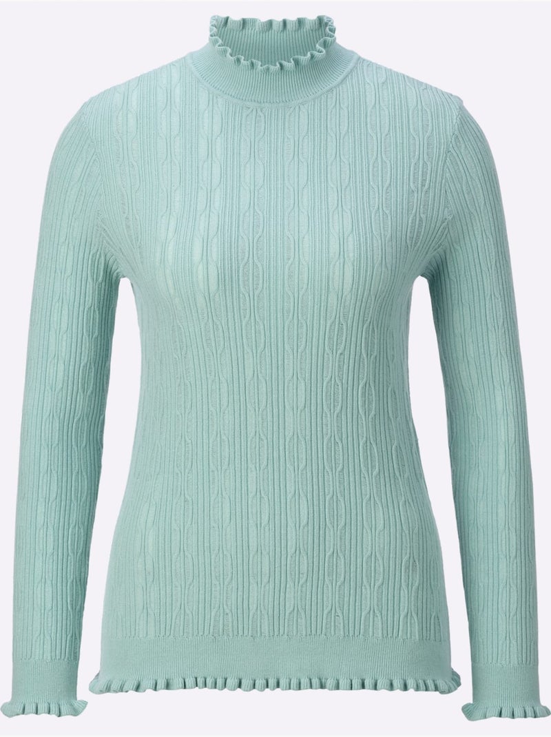 Pull à Manches Longues Motif Tricoté Décoratif - Taille Standard - Helline Menthe - Kiabi