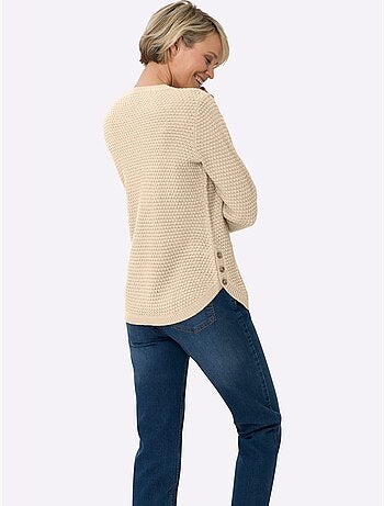 Pull à Manches Longues Motif Tricoté Décoratif - Taille Standard - Moda Vilona