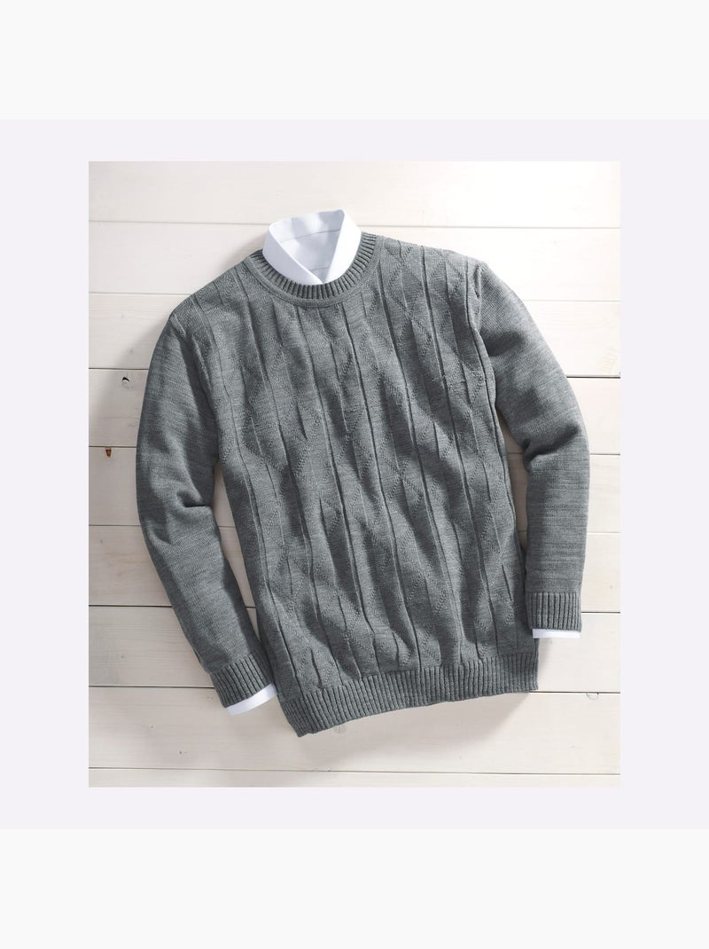 Pull à manches longues motif tricoté délicat - taille standard - moda vilona Gris chiné - Kiabi