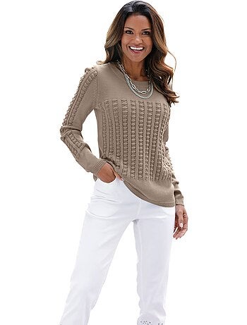 Pull à Manches Longues Motif Tricoté Devant - Taille Standard - Moda Vilona