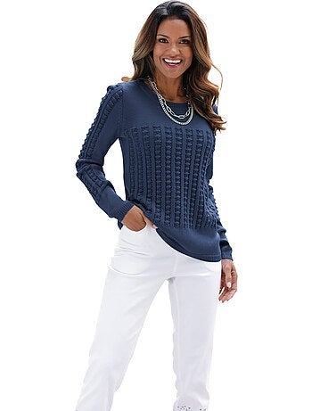 Pull à Manches Longues Motif Tricoté Devant - Taille Standard - Moda Vilona