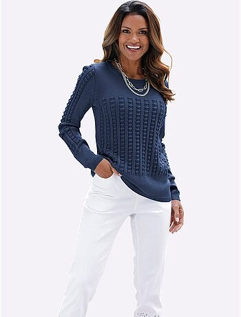 Pull à Manches Longues Motif Tricoté Devant - Taille Standard - Moda Vilona