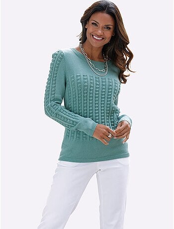 Pull à Manches Longues Motif Tricoté Devant - Taille Standard - Moda Vilona