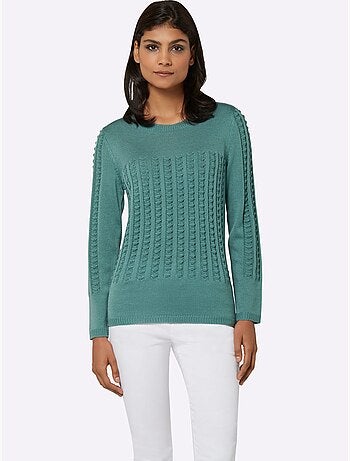 Pull à Manches Longues Motif Tricoté Devant - Taille Standard - Moda Vilona