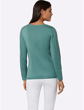 Pull à Manches Longues Motif Tricoté Devant - Taille Standard - Moda Vilona