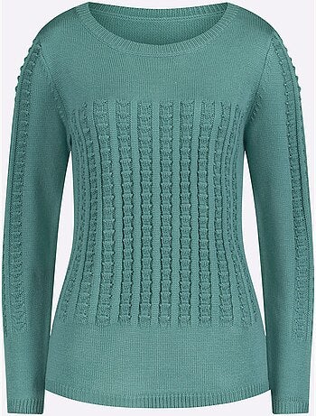 Pull à Manches Longues Motif Tricoté Devant - Taille Standard - Moda Vilona