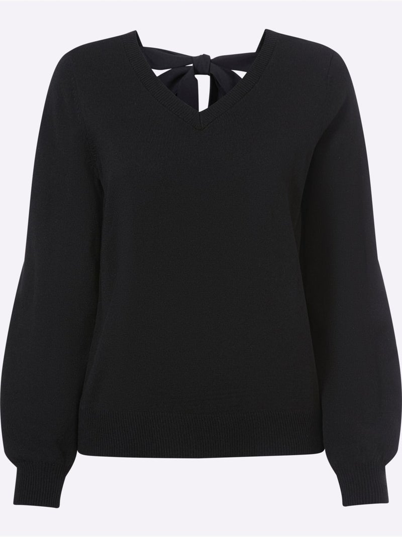 Pull à Manches Longues Nœud En Satin - Taille Standard - Moda Vilona Noir - Kiabi