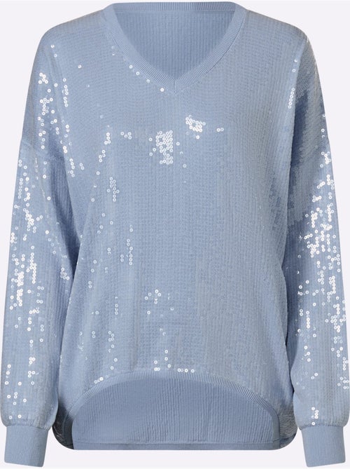 Pull à manches longues orné de paillettes brillantes - taille standard - helline - Kiabi Pull à manches longues orné de paillettes brillantes - taille standard - helline - Kiabi