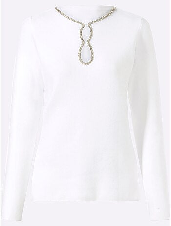 Pull à manches longues petites pierres fantaisie à l'encolure - taille standard - helline
