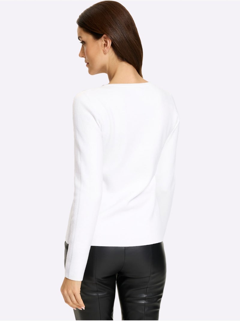 Pull à manches longues petites pierres fantaisie à l'encolure - taille standard - helline Ecru - Kiabi